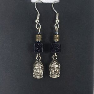 Blue Sandstone Buddha Dangle Earrings